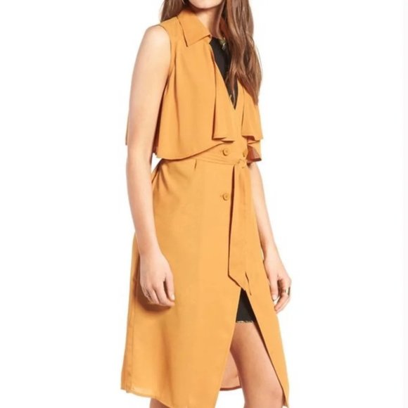 Leith Mustard Yellow Crepe Trench Vest - Picture 1 of 12